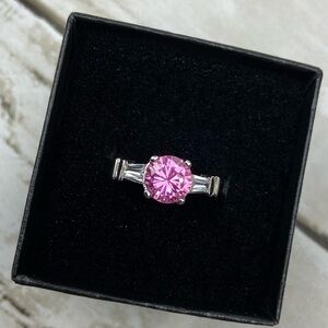 INCREDIBLE 1.75 CT Pink Swiss CZ Platinum Sterling Silver Princess Ring 7.5